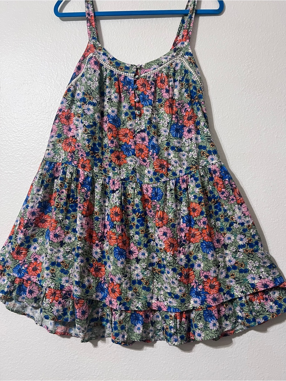 Summer ,Floral Tiered A-Line Women's Skirt - Blue, Pink & Green